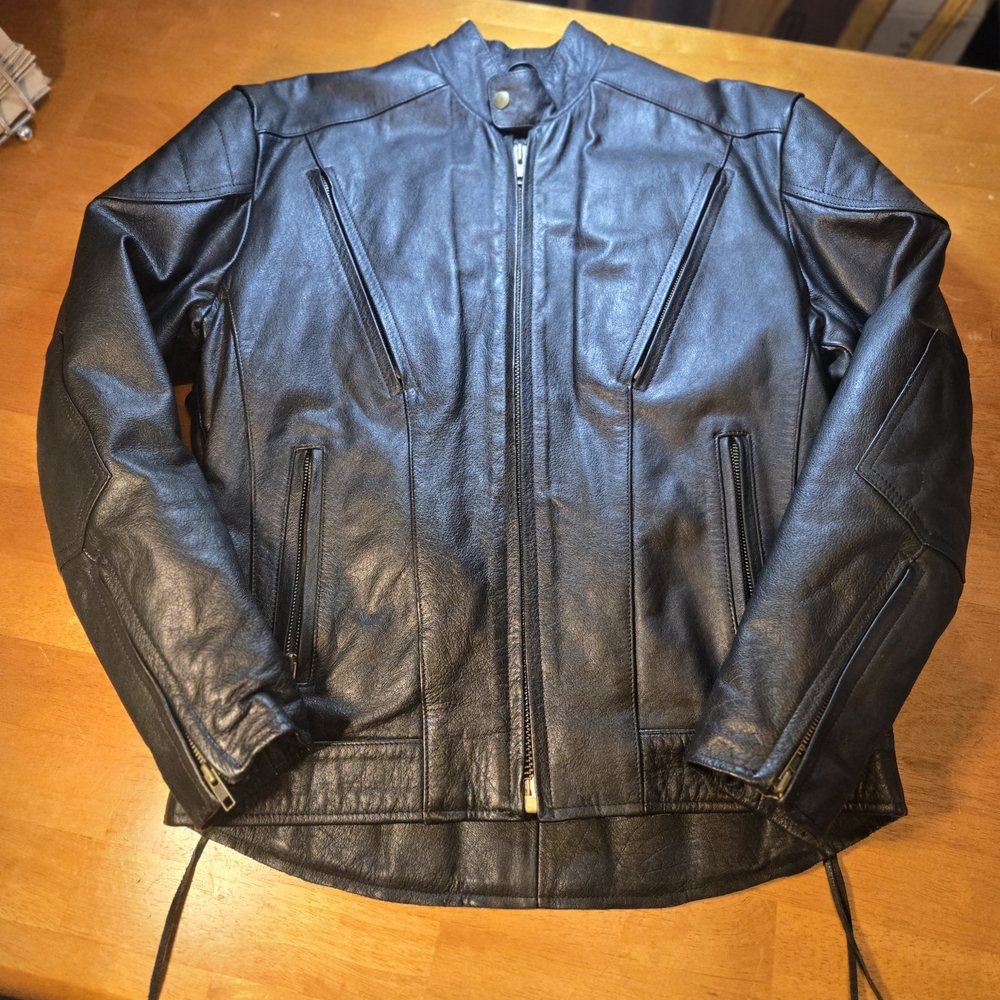 MOB Black Leather Motorcycle Jacket With Zip-out Liner Mens Size 40
